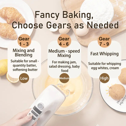 SUNATUR 400W DC Hand Mixer Electric Speed Control 304 Stainless Steel 6 Rods Set with Storage Base
