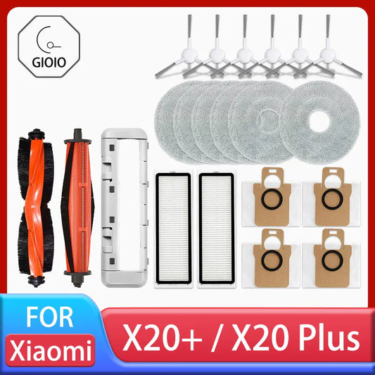 Compatible with Xiaomi Robot Vacuum X20+ / X20 Plus Parts Accessories Main Brush Side Brush Hepa Filter Mop Cloth Dust Bag Replacement Spare