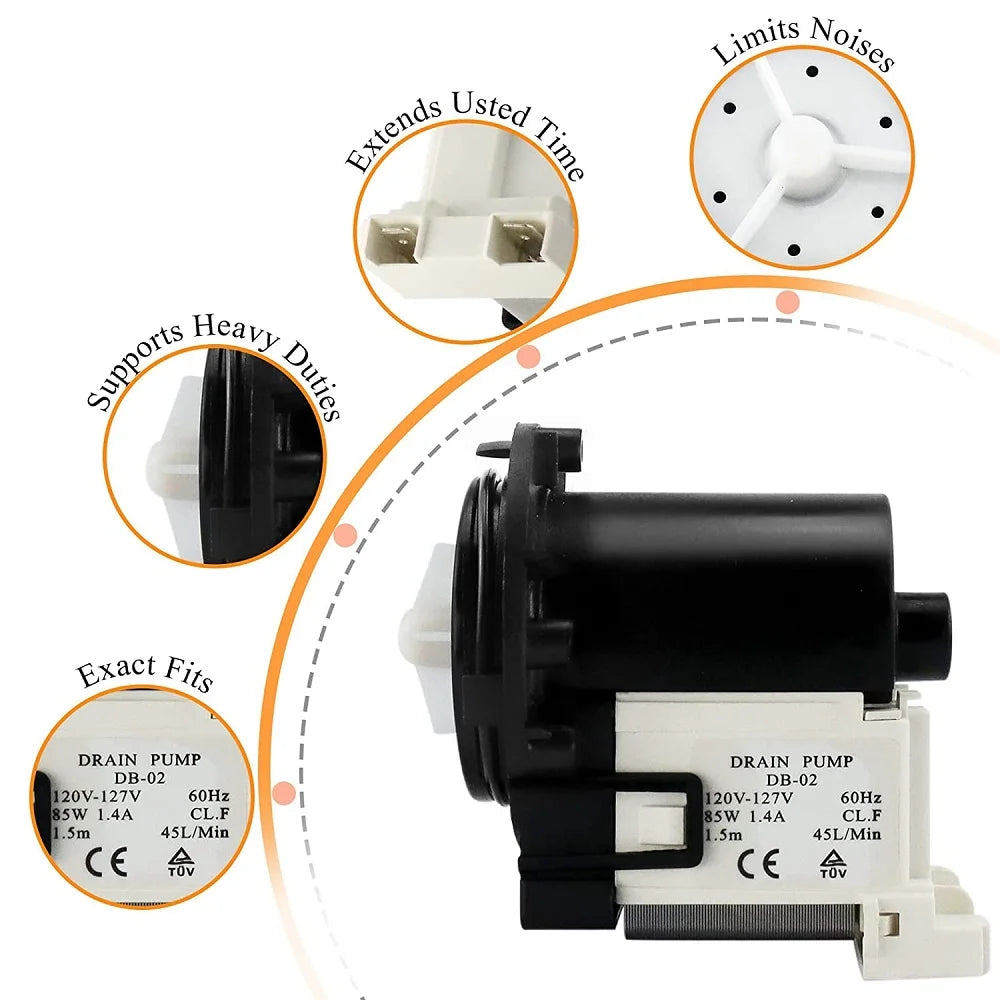 4681EA2001T AP5328388 Washer Drain Pump Motor Compatible with Kenmore and Compatible with LG 120V-127V 85W 1.4A Washing Machine Drain Pump AP5328388