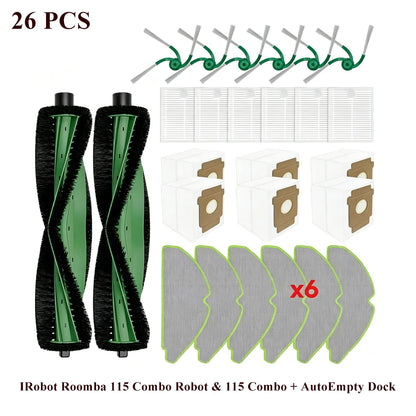 Compatible with IRobot Roomba 115 Combo/115 Combo+ Vacuum Cleaner Part Main Roller Brush Side Brush Filter Mop Pad Dust Bag Accessories