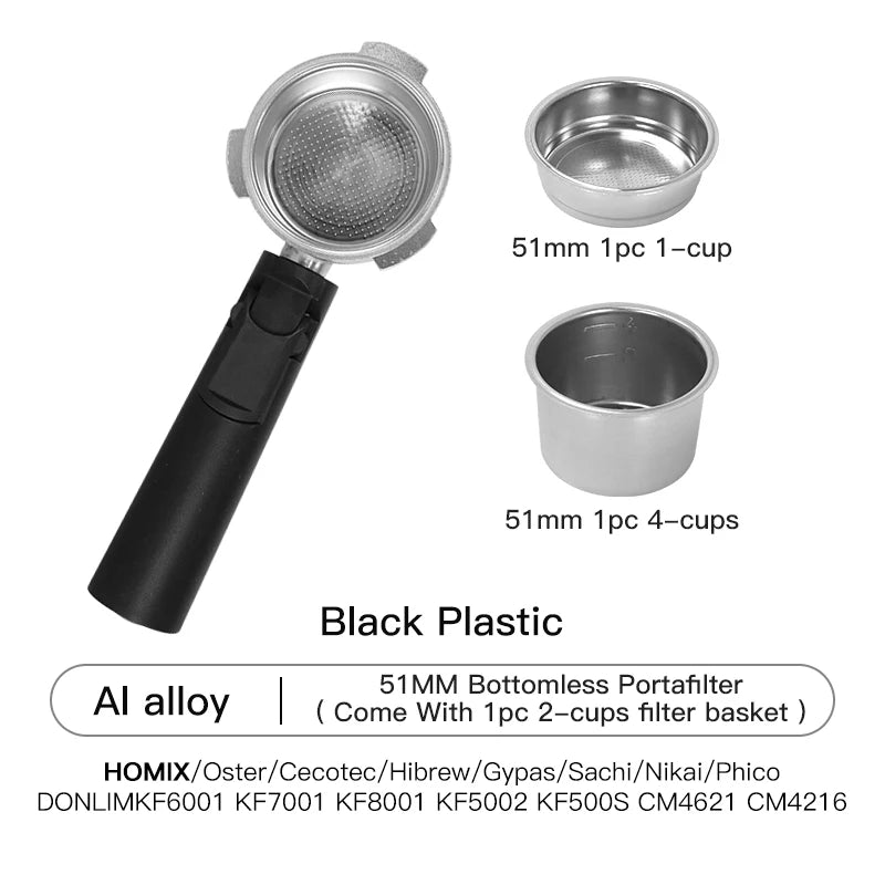 51mm Coffee Bottomless Portafilter With Filter Basket For Homix H11 Oster Cecotec Hibrew Espresso Machine Handle Cafe Tools