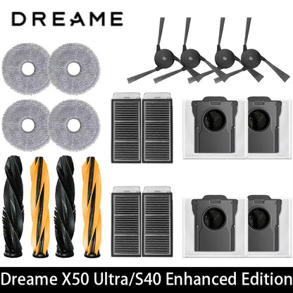 Dreame X50 Ultra / S40 Enhanced / L50 Pro Ultra Edition Vacuum Parts Main Roller Side Brush Hepa Filter Mop Cloth Dust Bag
