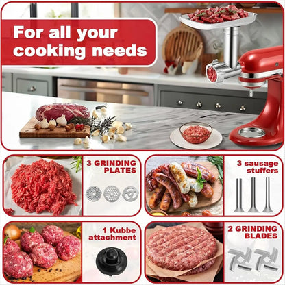 A60P Meat Grinder Attachment for Stand Mixer Stainless Steel Meat Grinder Accessory Knife Net Blade Combination