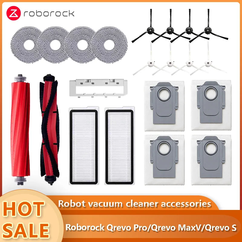 Compatible with Roborock Q Revo MaxV/Q Revo S/Q Revo Pro Robot Vacuums Cleaner Accessory Dust Bag Main Side Brush HEPA Filter Mop Cloths Spa