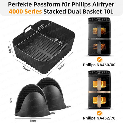 Silicone Mould & Glove Air Fryer Accessories for Philips Airfryer 4000 Series Stacked Dual Basket 10L, Philips AirFryer NA462