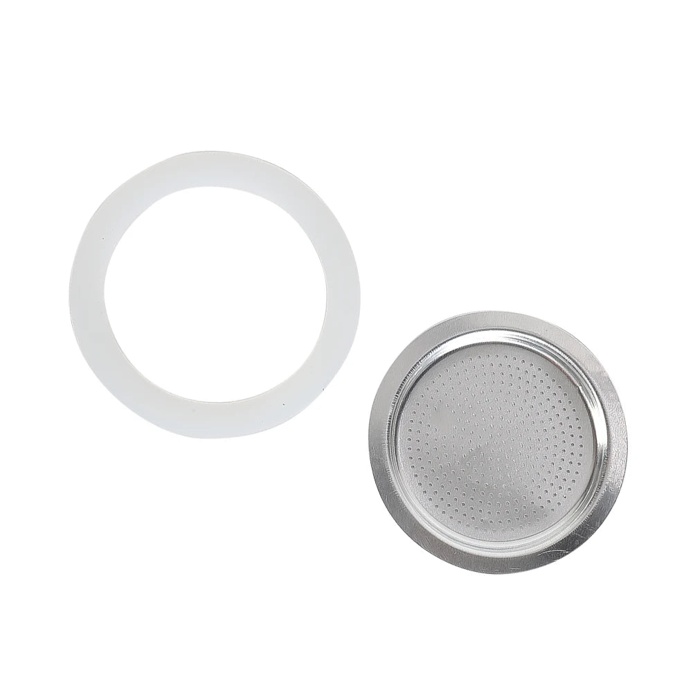 Replacement Silicone Gaskets And 1pc Aluminum Filter Moka Pot For Coffee Espresso Moka Stove Pot Top Silicone Rubber