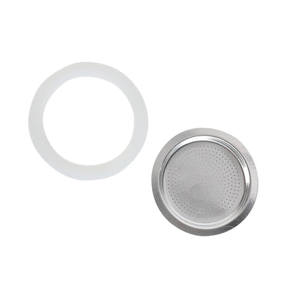 Replacement Silicone Gaskets And 1pc Aluminum Filter Moka Pot For Coffee Espresso Moka Stove Pot Top Silicone Rubber