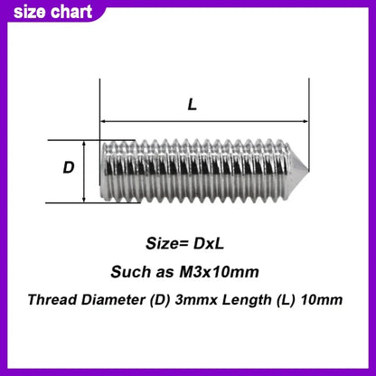 Set Screw Hex Hexagon Socket Cone Point Grub Screw DIN914 304 Stainless Steel Allen Head Set Screws M2 M2.5 M3 M4 M5 M6 M8 M10