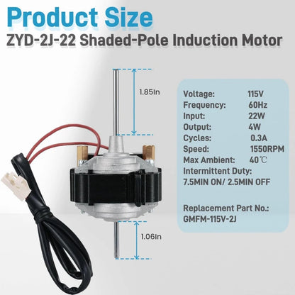Replacement Refrigerator Fan Motor — 115V — ZYD-2J-22 / GMFM-115V-2J Reference