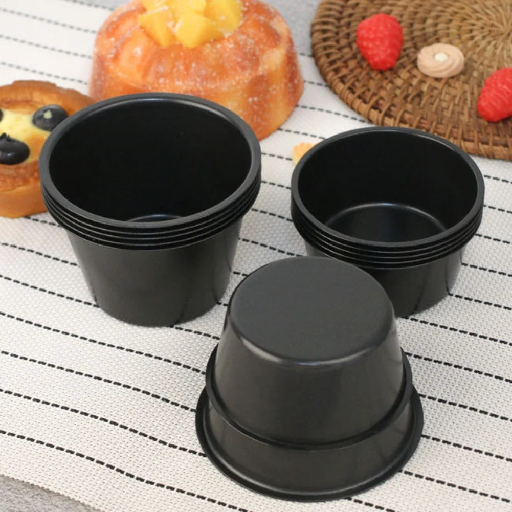 6-Pack Carbon Steel Muffin Pan Non-Stick Round Egg Tart Molds For Air Fryer And Oven 100ml/200ml Cake Baking Cups