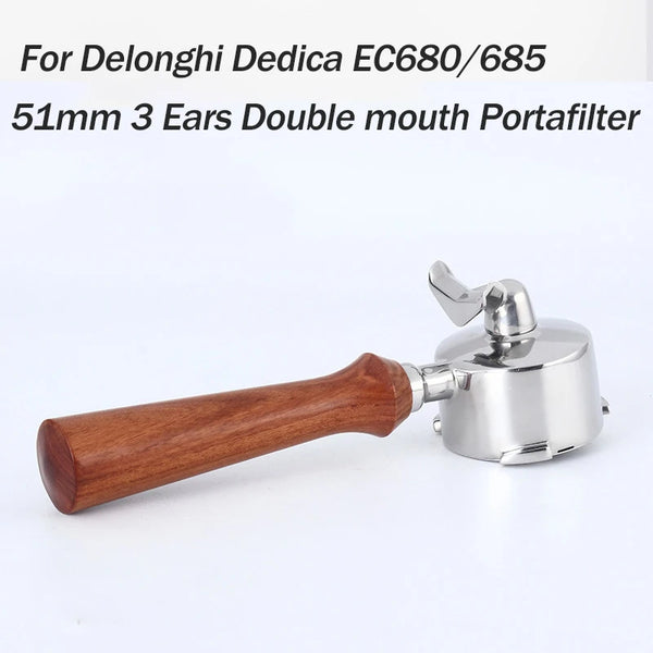 51MM 3 Ears Handle Filter for Delonghi Dedica EC680/685 Stainless Steel Coffee Double Mouth Splitter Portafilter Barista Tool
