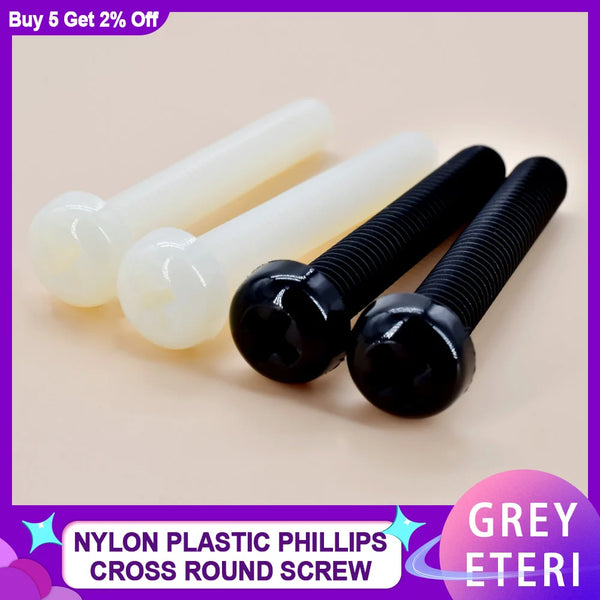 30-500Pcs Metric Thread White or Black Nylon Plastic Insulation Phillips Pan Head Cross Round Machine Screw Bolt Length 4-50mm