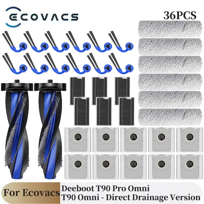 For Ecovacs Deebot T90 Pro Omni/T90 Omni Robot Vacuum Cleaner Parts Main Roller Side Brush Filter Mop Cloth Dust Bag Accessories