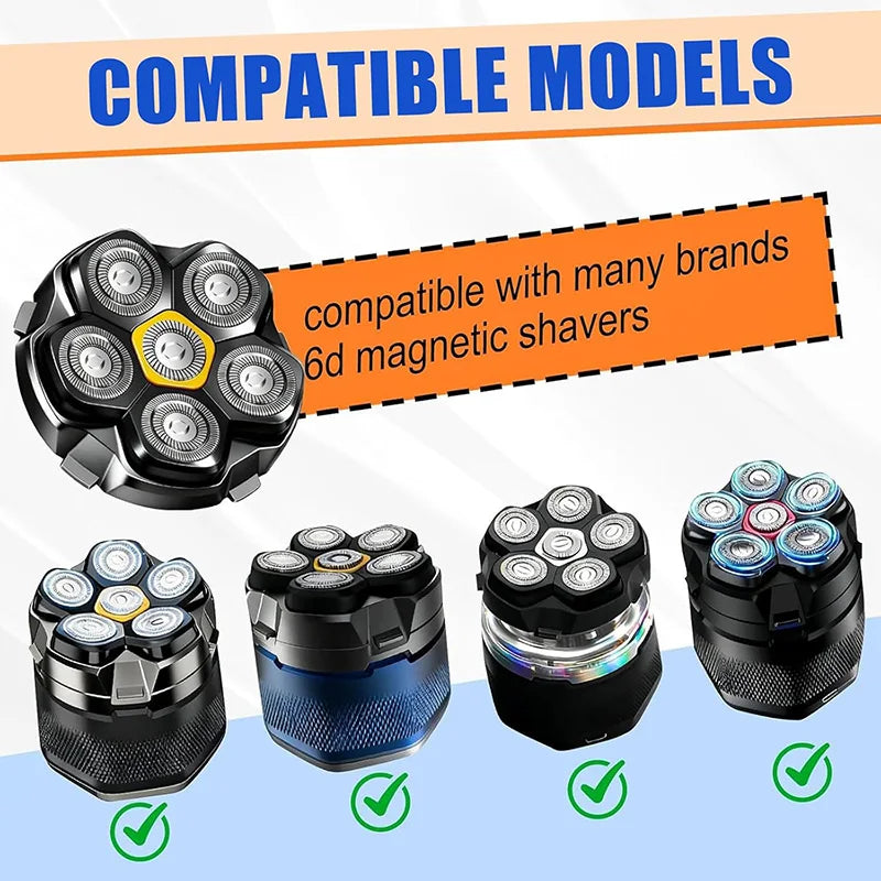 6 Blade Magnetic Replacement Shaving Heads Compatible with 6D Blade Head Compatible with Head Shavers for Bald Men