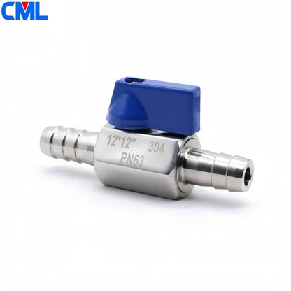 Hose Barb Mini Ball Valve Sanitary Grade 304 Stainless Steel 7mm 8mm 10mm 12mm Gas Water Oil Hose Pipe Skin Joint Micro Valve
