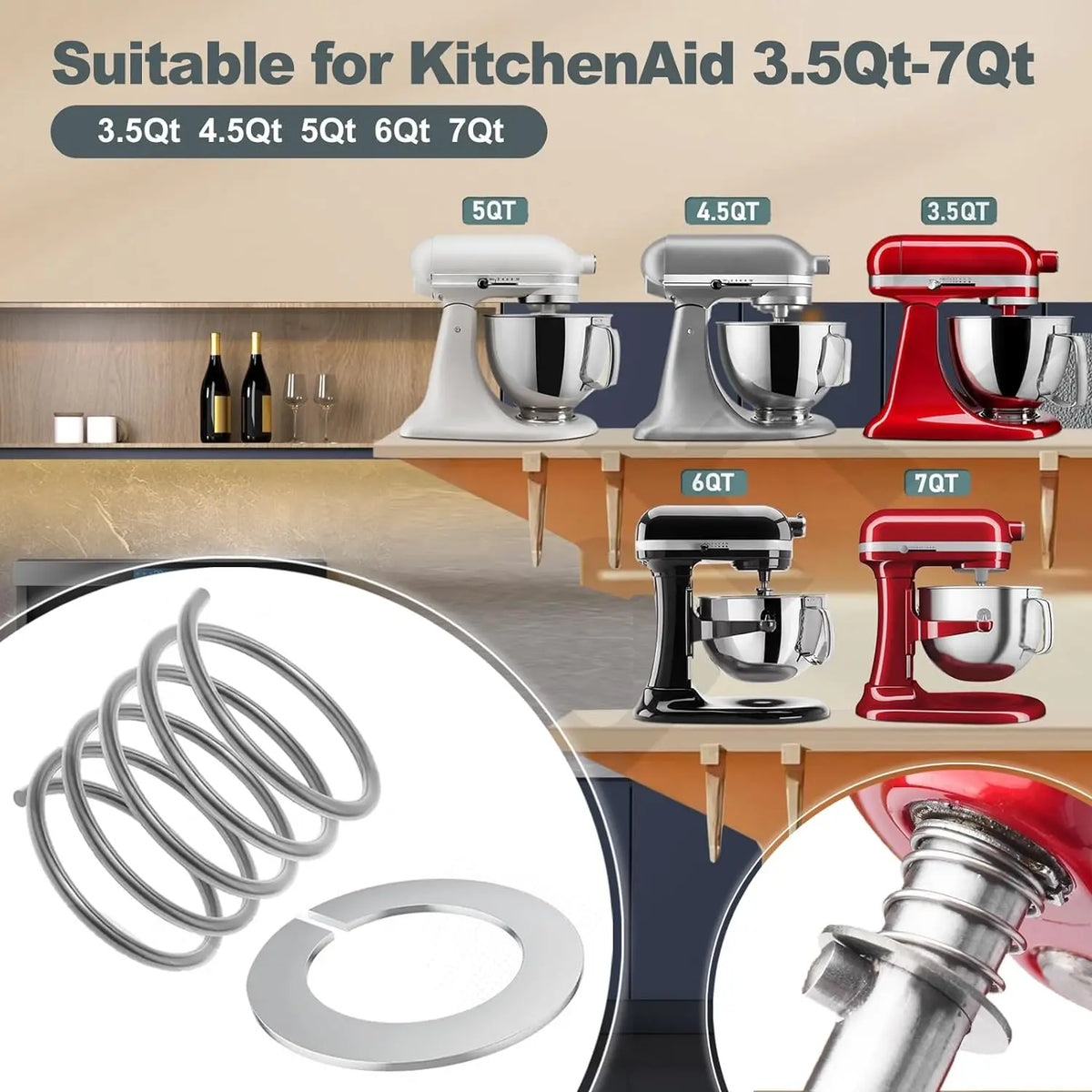 2024 Stainless Steel Spring and Washer 4 Pack Compatible with Kitchenaid Stand Mixer 3.5/4/5/6/7/8Qt Kitchen Aid Mixers Accessories