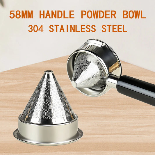 Stainless Steel Coffee Cone Powder Bowl Compatible with Coffee Machine Without Bottom Handle Double-Layer Filter Screen