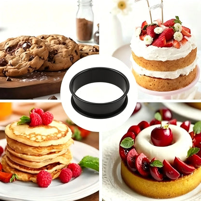 6PCS Tart Crumpet Muffin Ring Set Stainless Steel Nonstick Black Double-Rolled for Pancake Pastry Omelet Home Baking