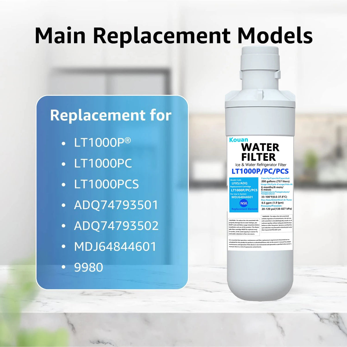 Replacement Refrigerator Water Filter Compatible with LG LT1000P / ADQ747935 / MDJ64844601 / ADQ74793501 / LMXS28626S