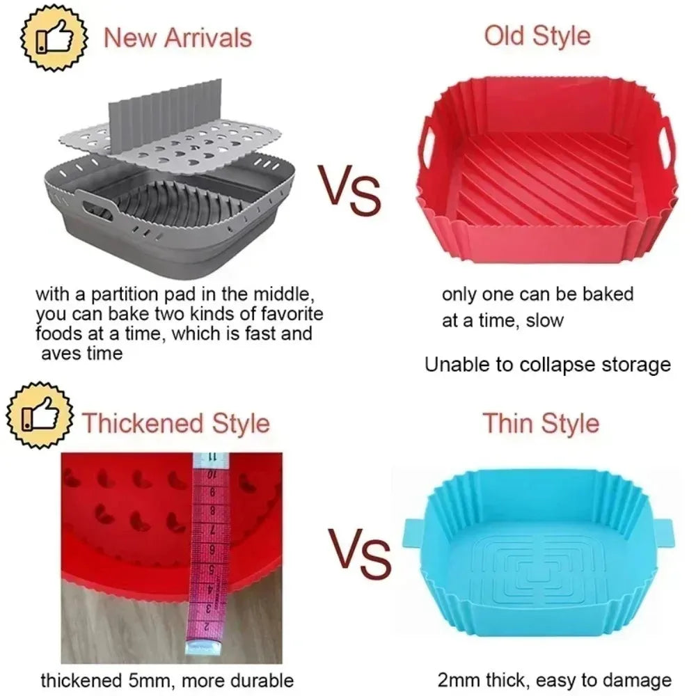 Silicone Air Fryer Tray with Divider Plate Reusable Non-Stick Baking Mat for Oven Fried Chicken Dishwasher-Safe