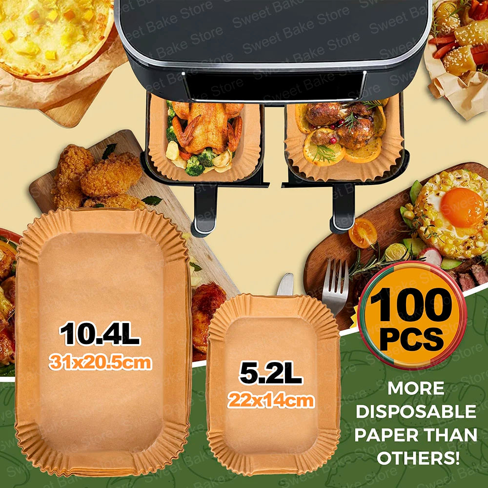 Air Fryer Disposable Liners 10.4L Dual Zone 5.2L Baking Paper for Ninja Foodi Flex AF500EU/AF500EUCP, Cosori 10L