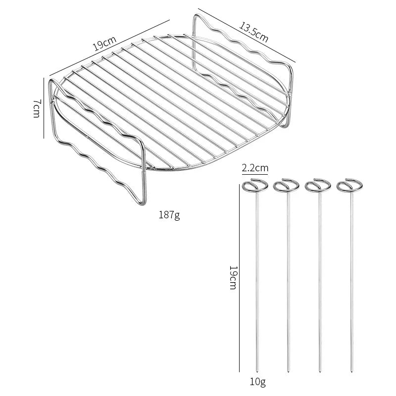 Square Air Fryer Rack 6/7/8inch Airfryer Accessories Grill Holder With Skewers Metal Oven Baking Holder Pot Steaming Wire Racks