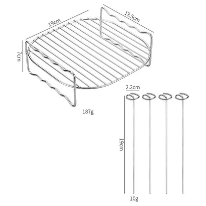 Square Air Fryer Rack 6/7/8inch Airfryer Accessories Grill Holder With Skewers Metal Oven Baking Holder Pot Steaming Wire Racks