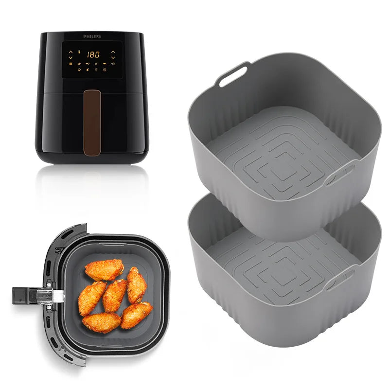 17.5cm/6.9in Silicone Air Fryer Oven Baking Plate Pizza Fried Chicken Silicone Basket Reusable Air Fryer Liner Kitchen Accessory