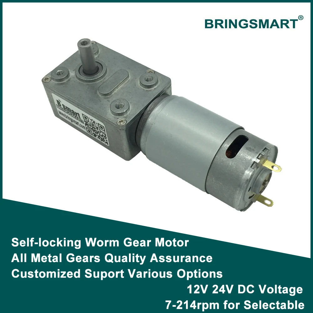 Bringsmart JGY-395 Worm Gear Motor Low Speed 12V Worm Reduction Gearbox Engine 2.5-210RPM Self-locking Geared Motor