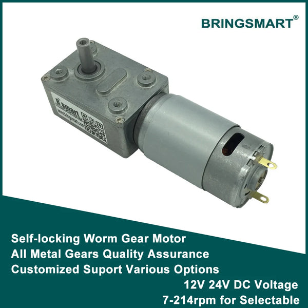 Bringsmart JGY-395 Worm Gear Motor Low Speed 12V Worm Reduction Gearbox Engine 2.5-210RPM Self-locking Geared Motor