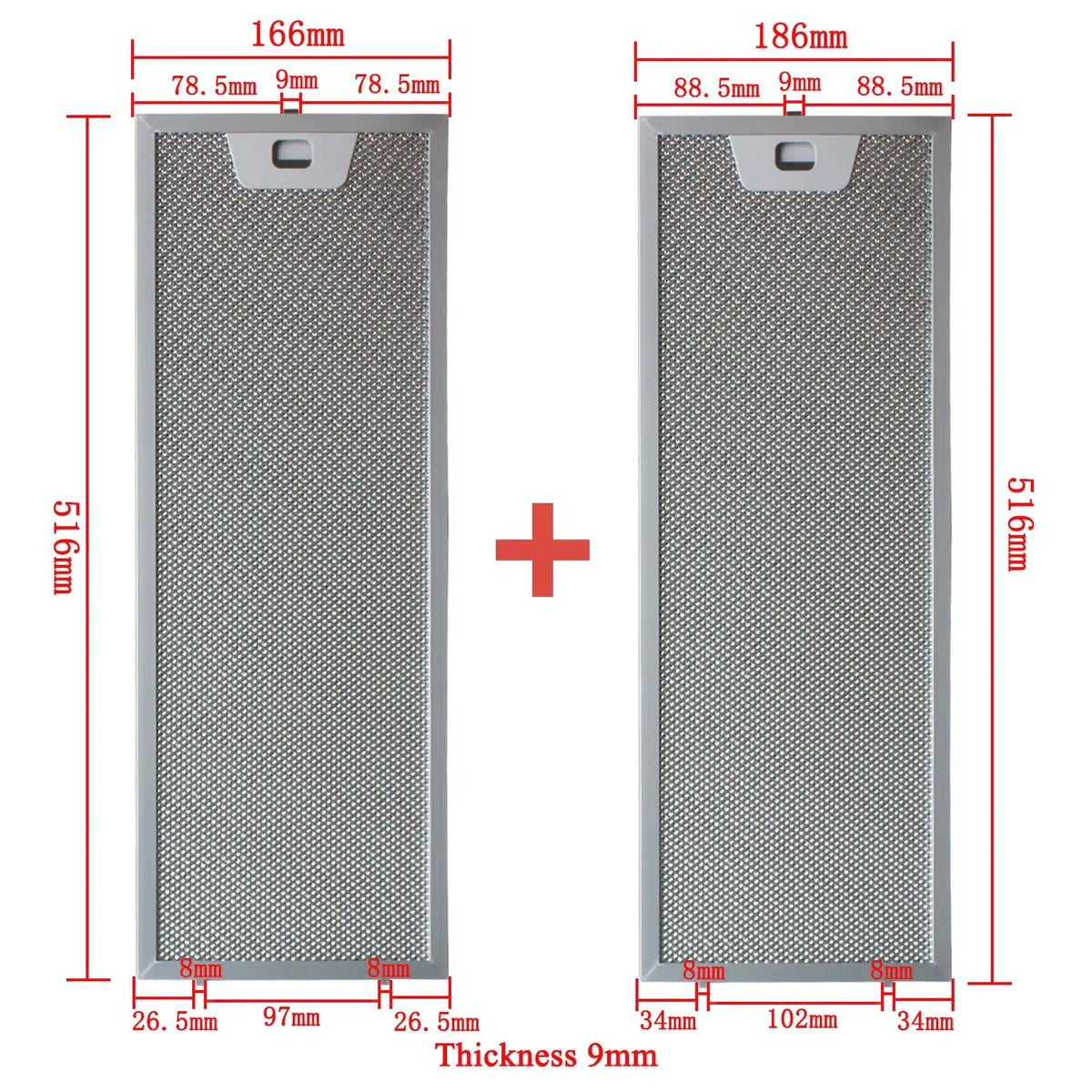00660222 00660223 Cooker Hood Filter Set 516x166/516x186mm Kitchen Extractor Range Hood Grease Filter Aluminium 1pcs
