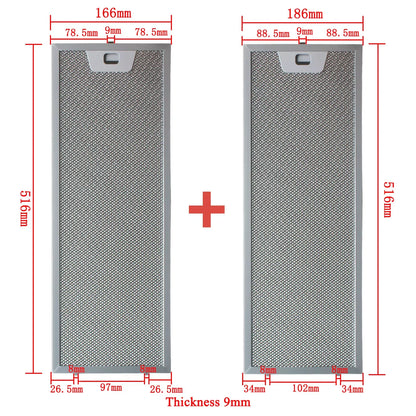 00660222 00660223 Cooker Hood Filter Set 516x166/516x186mm Kitchen Extractor Range Hood Grease Filter Aluminium 1pcs