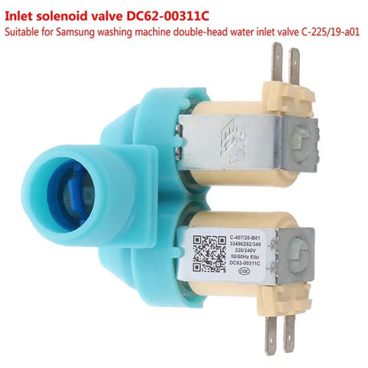 Washing Machine Water Inlet Solenoid Valve Dual-Head Design Compatible with Samsung Washing Machine Parts DC62-00311C 220/240V 50/60Hz