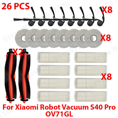 Compatible with (Xiaomi Robot Vacuum S40 Pro / OV71GL ) Vacuum Parts Main Roller Side Brush Mop Cloth HEPA Filter Accessories