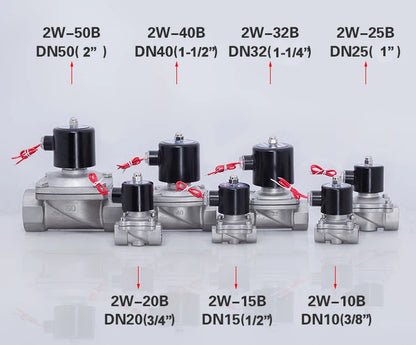 3/8'' 1/2" 3/4" 1" 2" Normally Closed DN10-DN50 Stainless Steel Solenoid Valve 24V 12V 220V 110V
