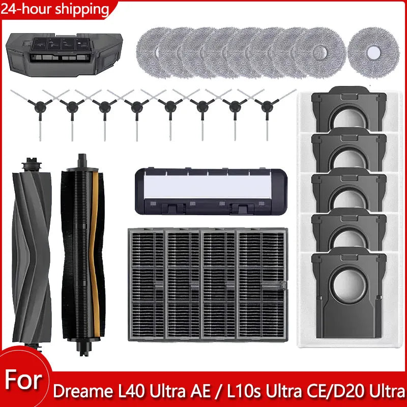 For Dreame L40 AE/L10s CE/D20 Vacuum Cleaner Accessories Main Brush Edge Brush Cloth Dust Bag Filter Screen