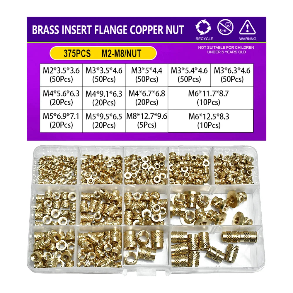 Flange Insert Nut Kit Brass Metric Threaded Sert Hot Melt Heating Embedded Injection 3D Printer Insertnut M2 M2.5 M3 M4 M5 M6M8