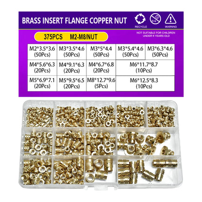 Flange Insert Nut Kit Brass Metric Threaded Sert Hot Melt Heating Embedded Injection 3D Printer Insertnut M2 M2.5 M3 M4 M5 M6M8