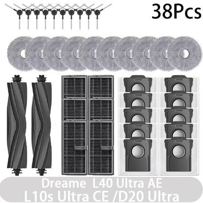 For Dreame L40 AE/L10s CE/D20 Vacuum Cleaner Accessories Main Brush Edge Brush Cloth Dust Bag Filter Screen