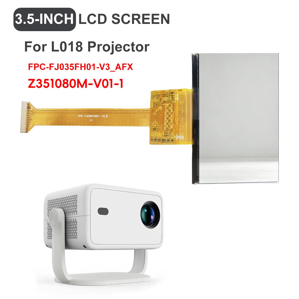 Replacement Projector LCD Panel Compatible with Magcubic 1080P / 3.5-Inch / FPC-FJ035FHD01-V3 / Z351080M-V01 / L018