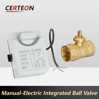 AC220V 24V Electric Brass Motorized Ball Valve 2/3 Way Manual Override Three Wire Control Water Shut Off Valve for Solar HVAC