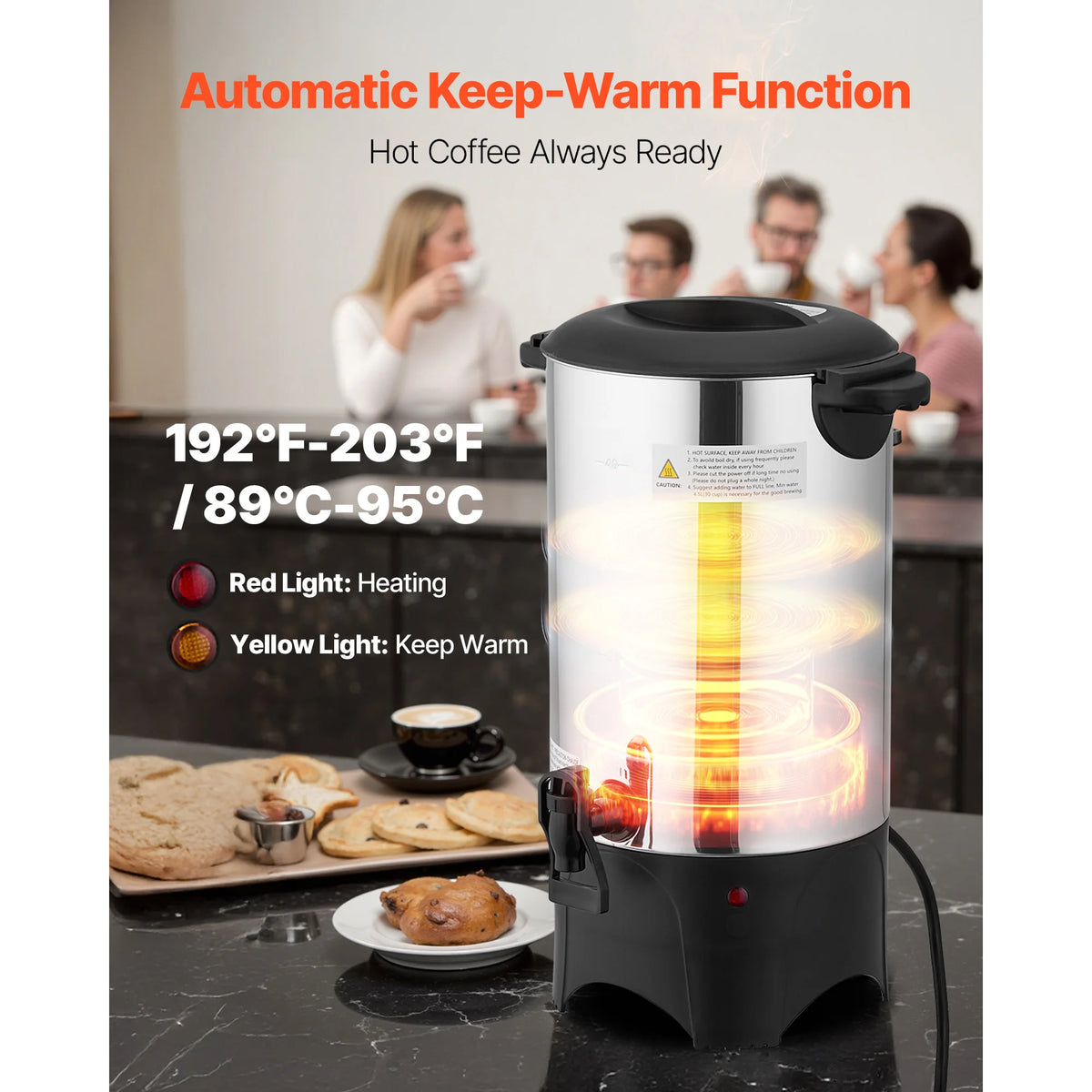 SucceBuy Commercial Coffee Urn 40 Cup 6 L Hot Beverage Dispenser with Dripless Faucet Quick-Brewing Coffee Maker for Catering