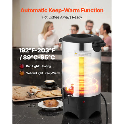 SucceBuy Commercial Coffee Urn 40 Cup 6 L Hot Beverage Dispenser with Dripless Faucet Quick-Brewing Coffee Maker for Catering