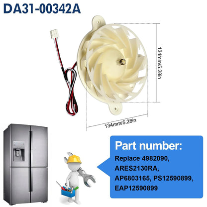 Replacement Refrigerator Fan Motor Compatible with Samsung DA31-00342A / RS27T5200SG / RS22T5561SR / RS22T5201SR / ARES2130RA