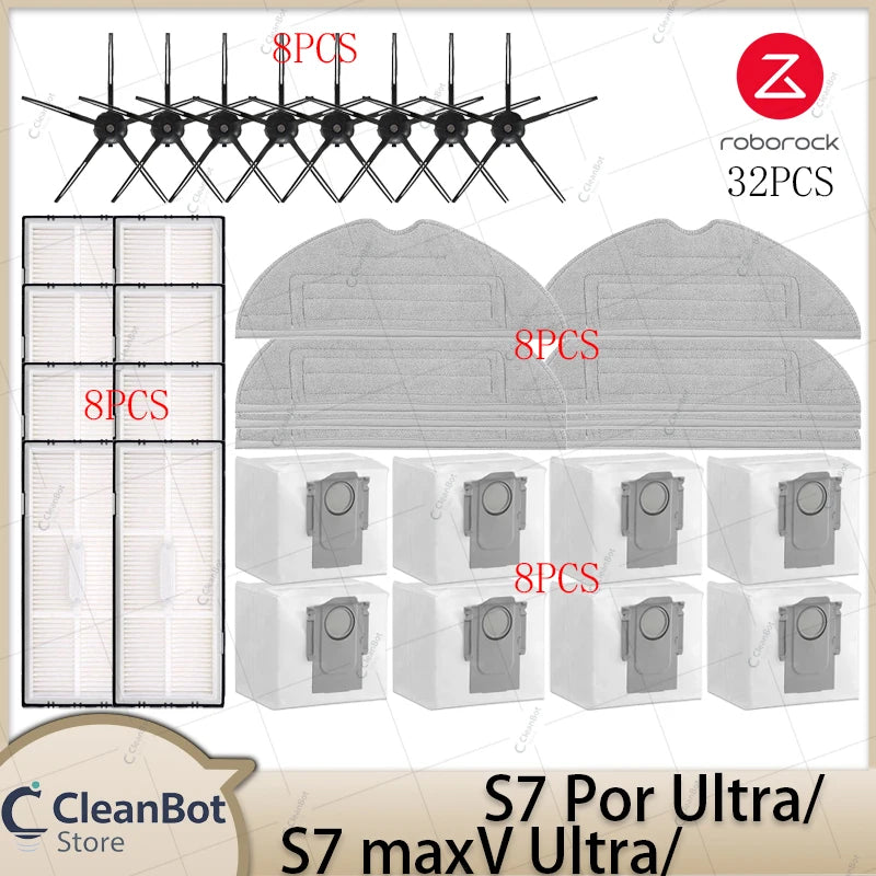 Compatible with Roborock S7 MaxV Ultra/S7 Pro Ultra Robot Vacuum Cleaner Accessories Main Brush Side Brush HEPA Filter Mop Cloths Spare Parts