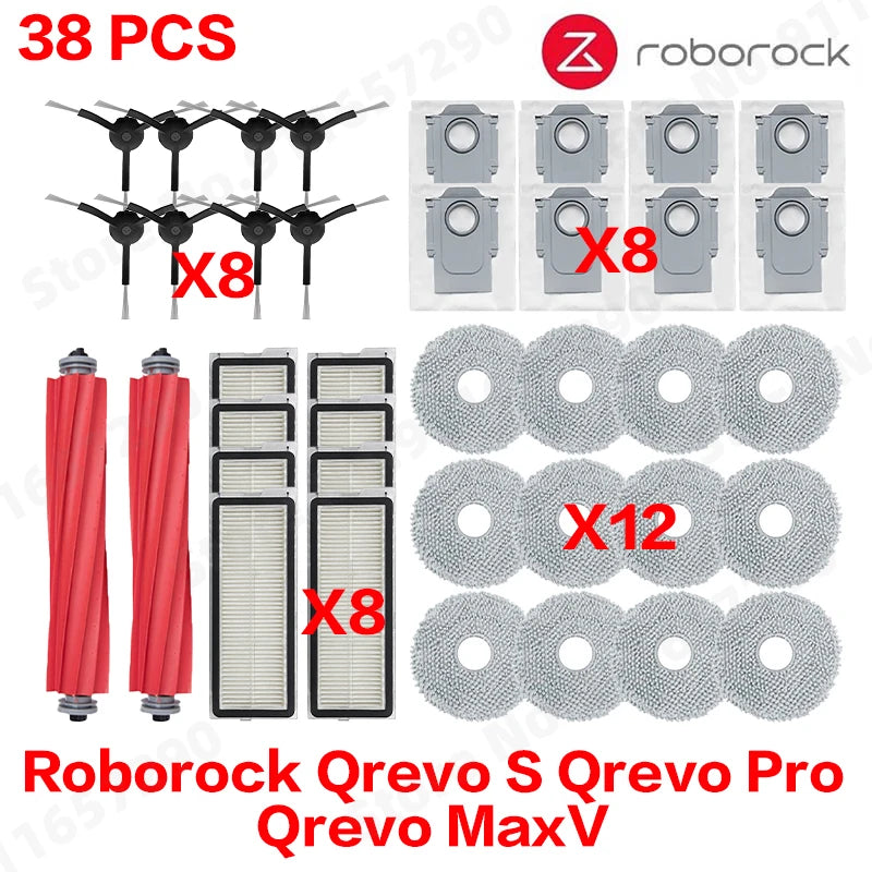 Compatible with Roborock Qrevo S Qrevo Pro Qrevo MaxV Robot Vacuum Parts Main Roller Side Brush Hepa Filter Mop Pad Cloth Dust Bag Accessories