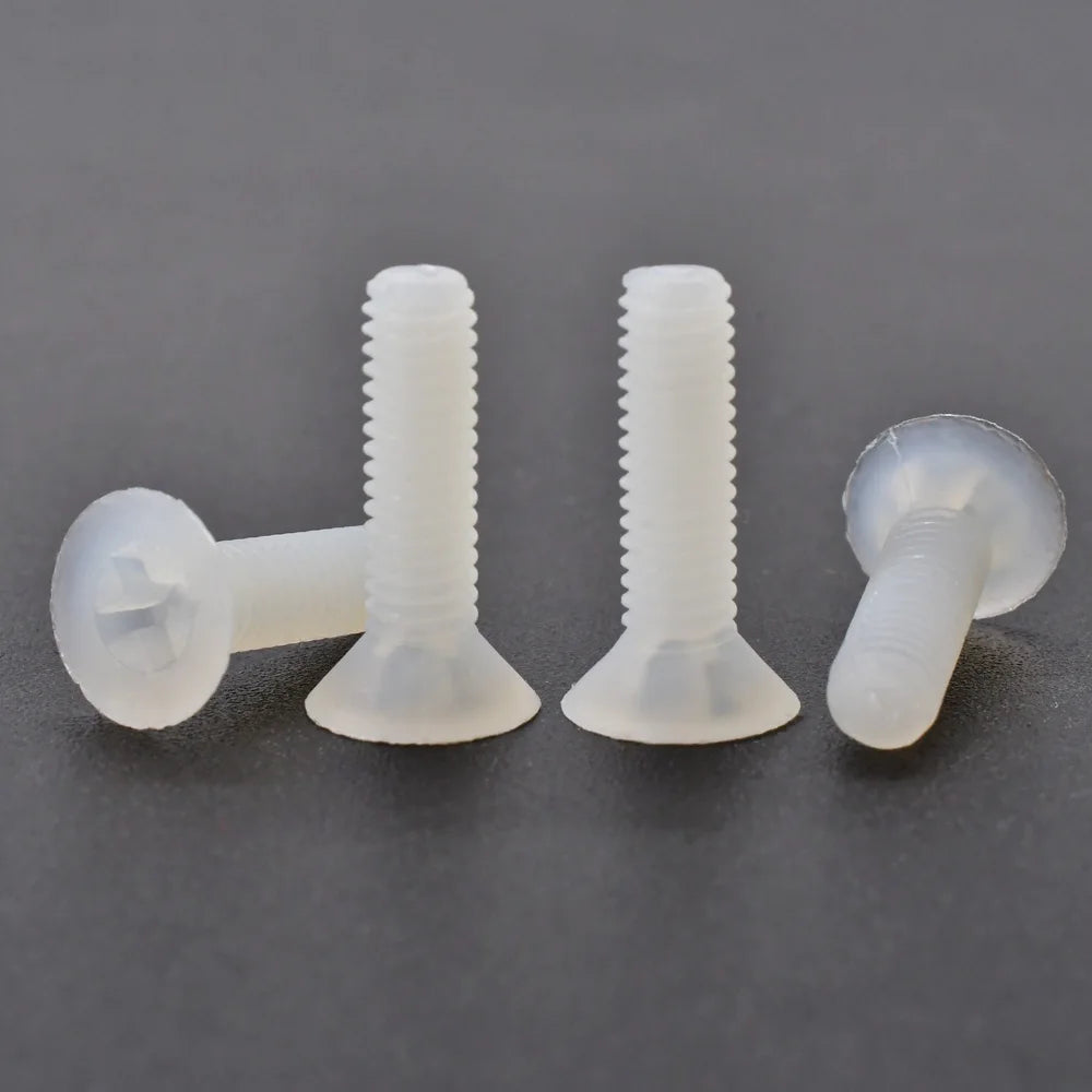 20-500Pcs M2M2.5M3M4M5M6M8 White Black Nylon Plastic Phillips Screw Metric Thread Countersunk Head Bolt Screw Fastener6-40mm