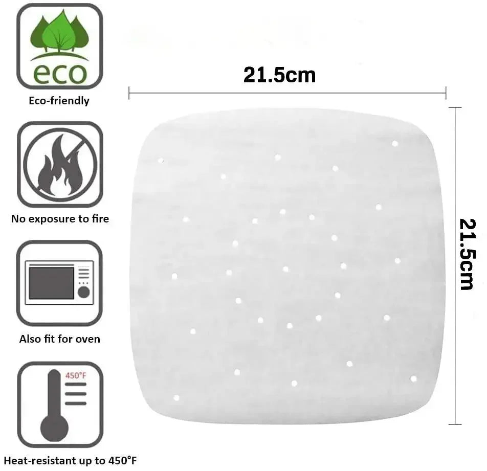 100pcs Air Fryer Parchment Paper Liners 9 Inch Baking Paper Square Perforated Parchment Paper for Steamers Cake Pan Oven Cooking