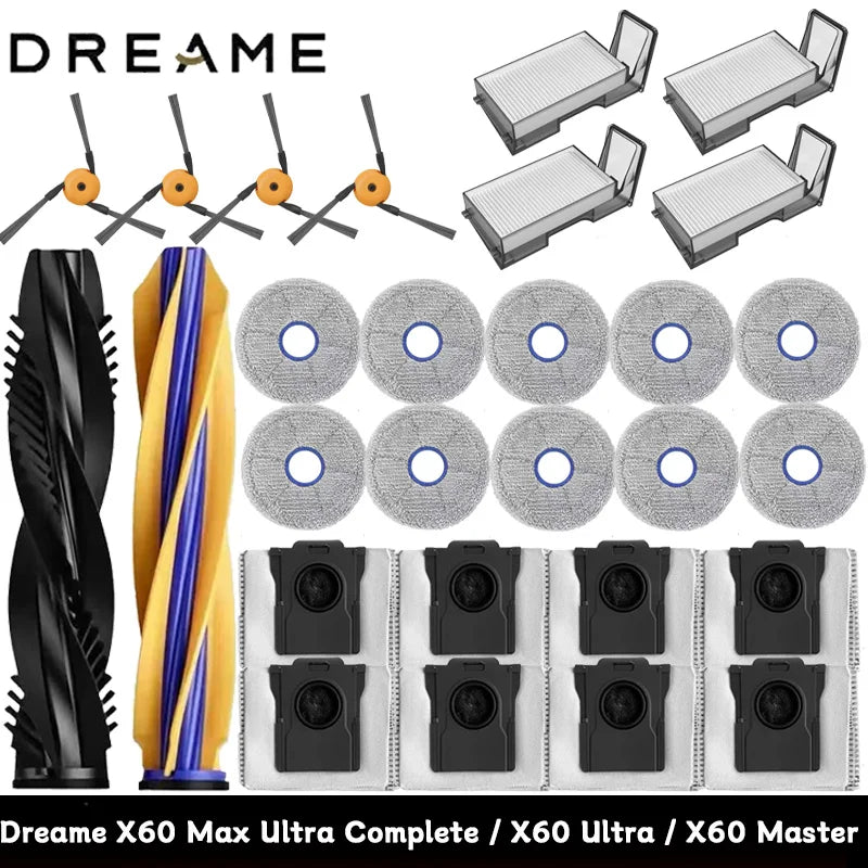 Dreame X60 Max Ultra Complete / X60 Ultra Robot Vacuum Cleaner Accessories Main Roller Side Brush Hepa Filter Mop Dust Bag Parts