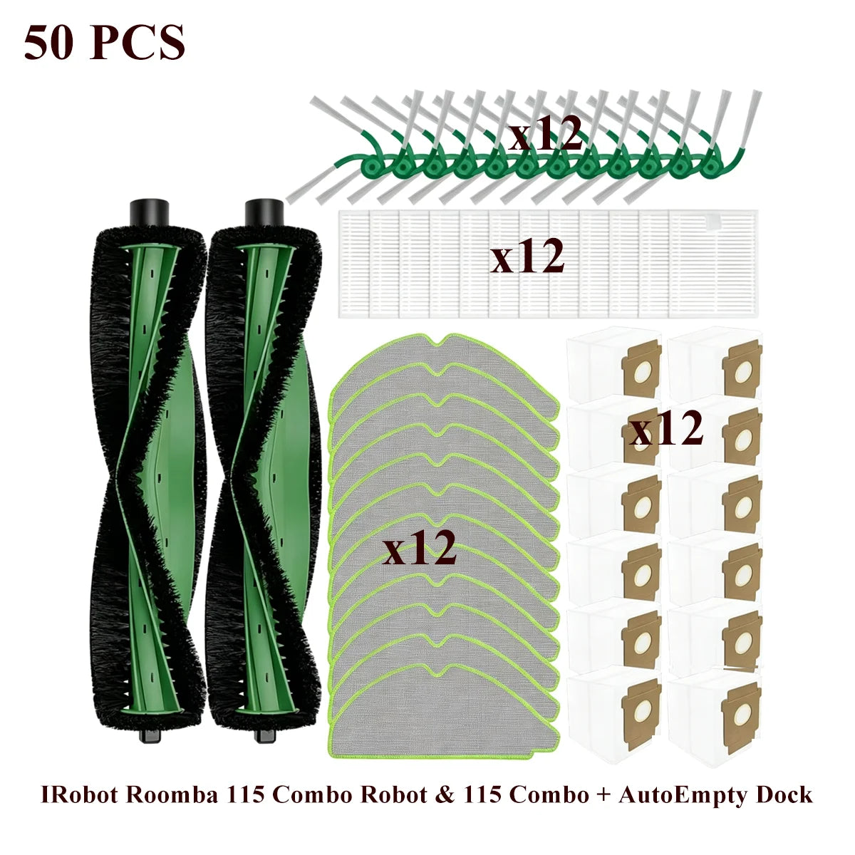 Compatible with IRobot Roomba 115 Combo/115 Combo+ Vacuum Cleaner Part Main Roller Brush Side Brush Filter Mop Pad Dust Bag Accessories